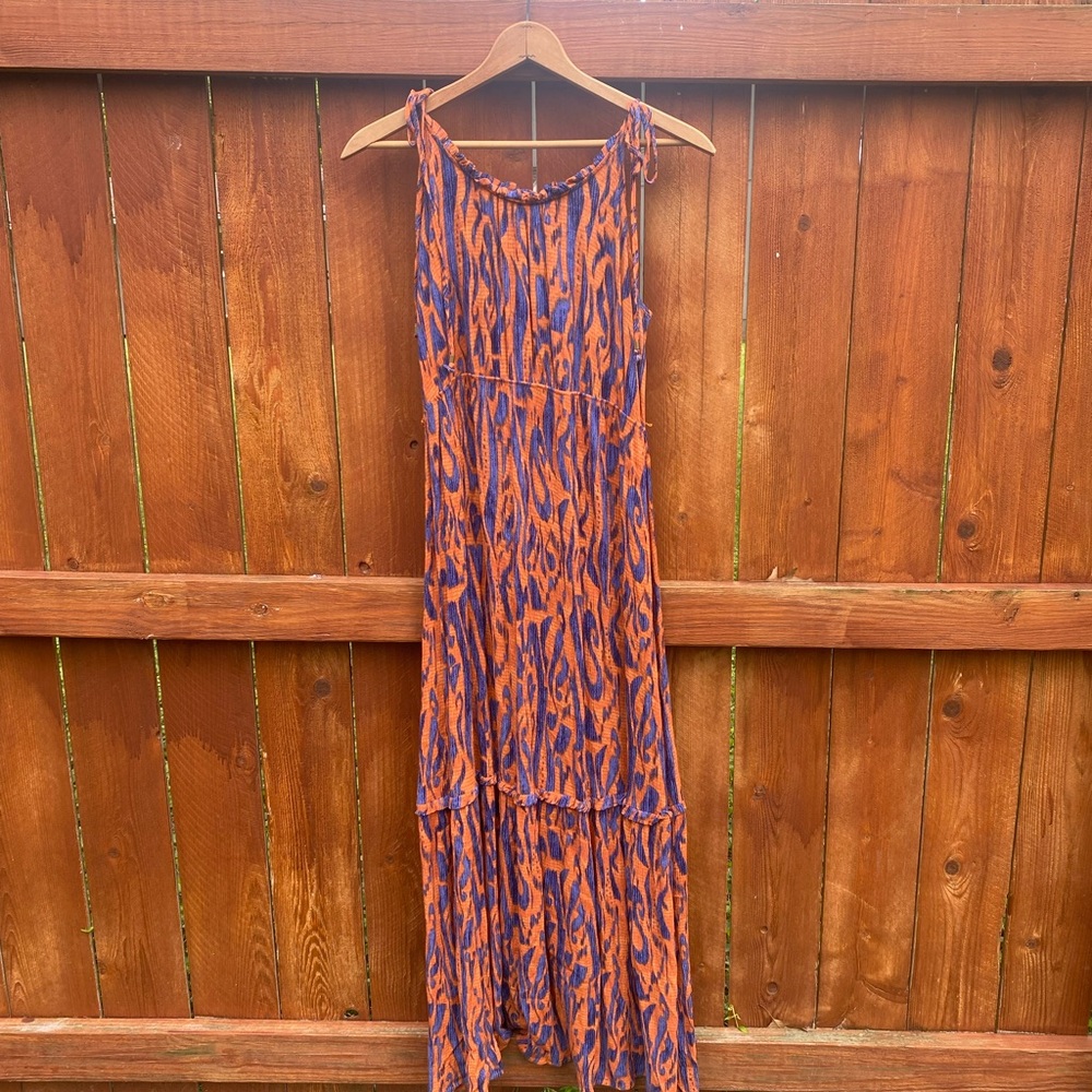 Lisa & Lucy Orange and Blue Vintage Style Maxi Dress - Picture 2 of 5